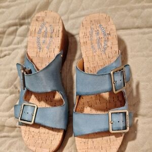 Kork-Ease Blue Two-Strap Sandals with Cork Footbed